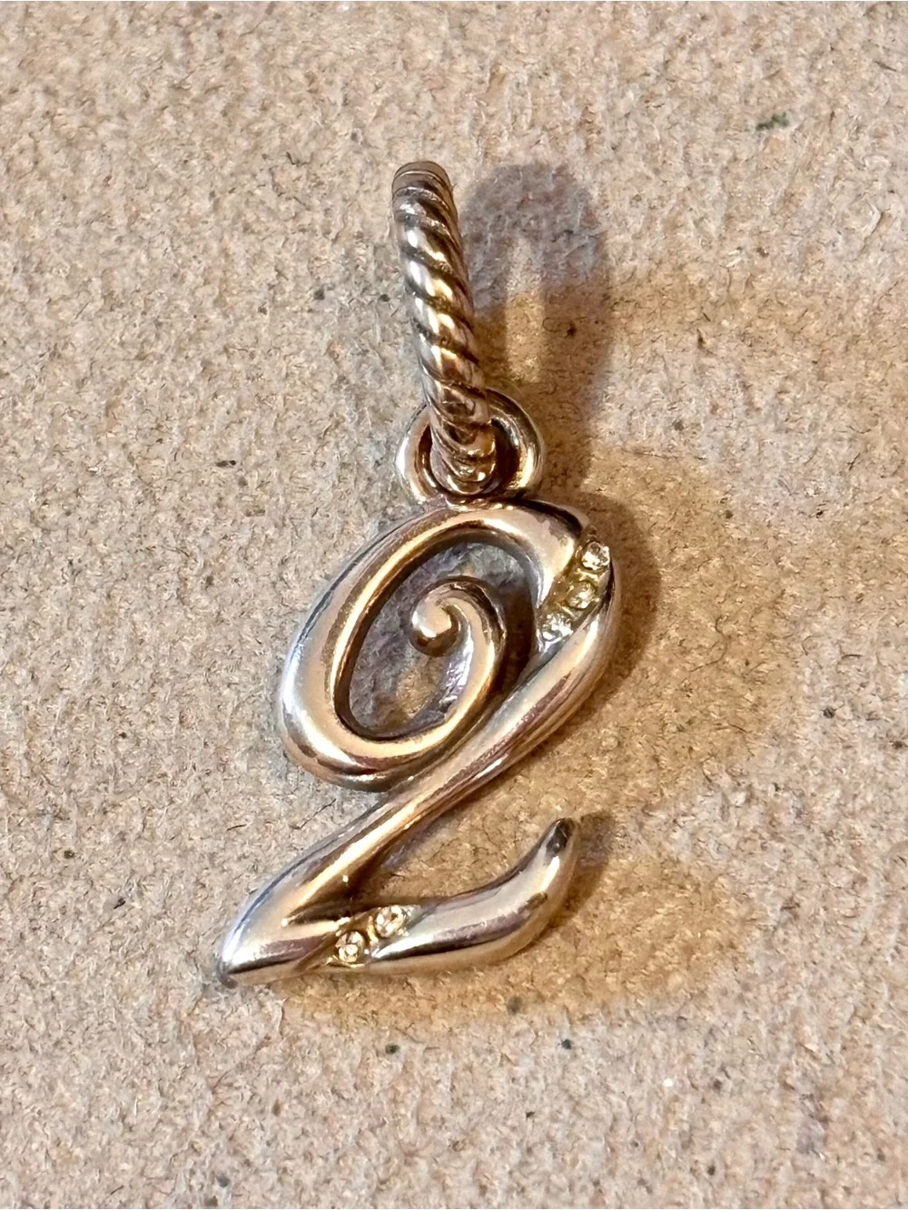 🆕 Brighton Number Two #2 charm Silver with clear crystal accents Retired